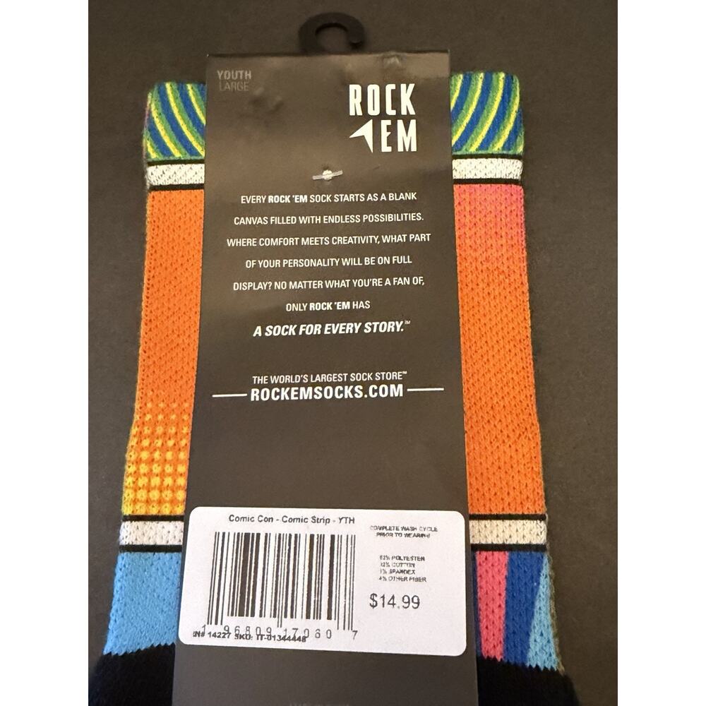 NWT San Diego Comic Con SDCC Official Rock ‘EM Socks~Comic Strip Yth L 2-5.5 - Picture 10 of 10